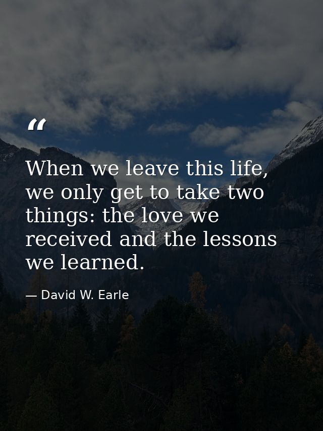 When we leave this life, we only get to take two things: the love we received and the lessons we learned. — David W. Earle