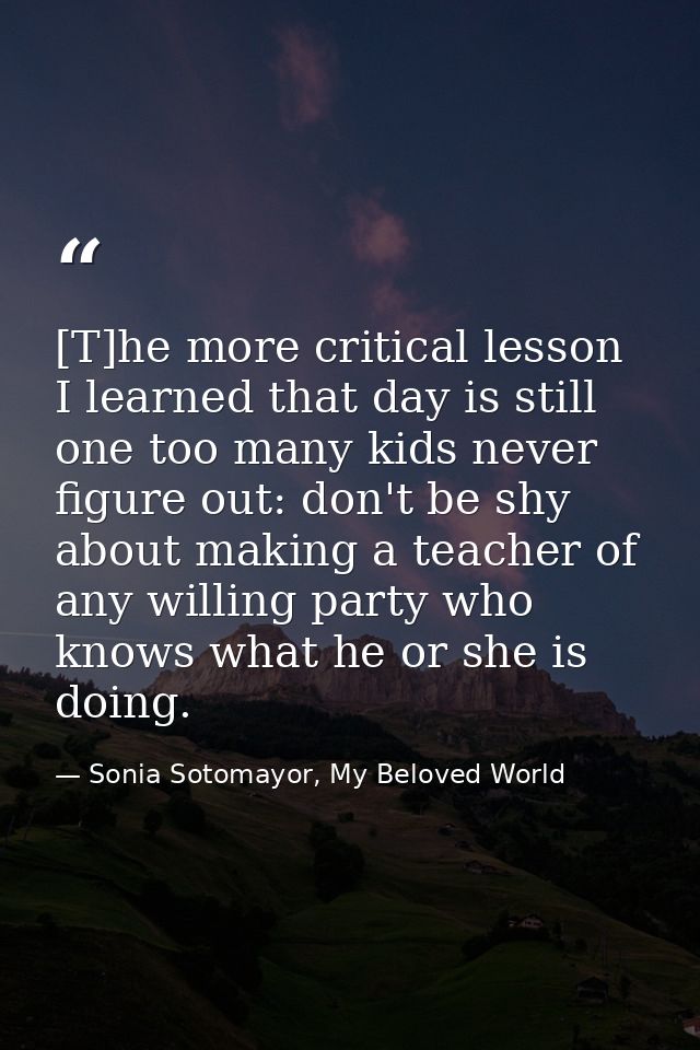 [T]he more critical lesson I learned that day is still one too many kids never figure out: don't be shy about making a t — Sonia Sotomayor, My Beloved World