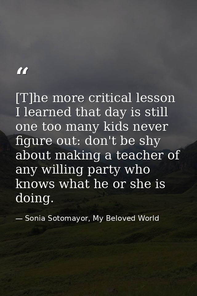 [T]he more critical lesson I learned that day is still one too many kids never figure out: don't be shy about making a t — Sonia Sotomayor, My Beloved World