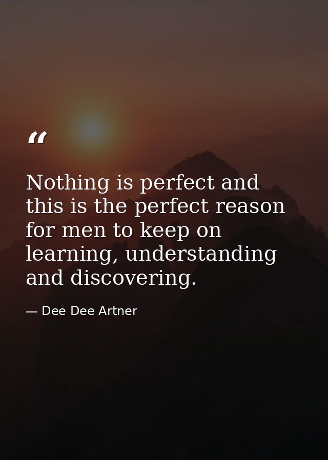 Nothing is perfect and this is the perfect reason for men to keep on learning, understanding and discovering. — Dee Dee Artner
