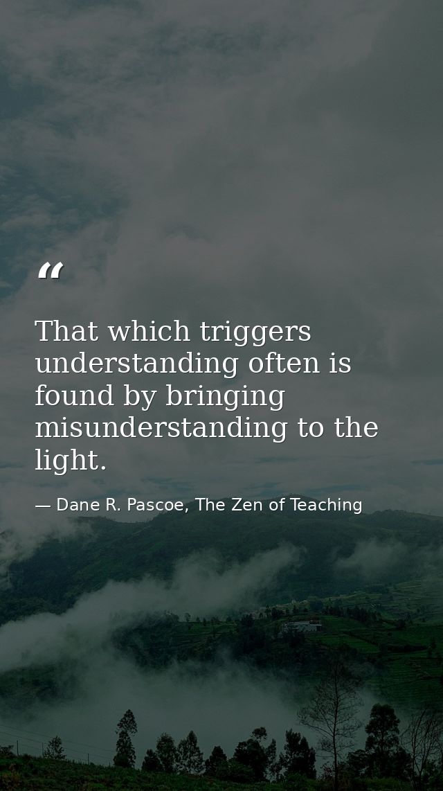 That which triggers understanding often is found by bringing misunderstanding to the light. — Dane R. Pascoe, The Zen of Teaching
