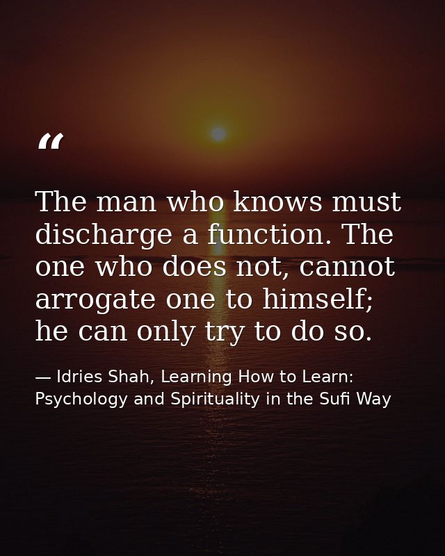 The man who knows must discharge a function. The one who does not, cannot arrogate one to himself; he can only try to do — Idries Shah, Learning How to Learn: Psychology and Spirituality in the Sufi Way