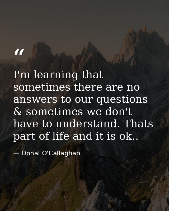 I'm learning that sometimes there are no answers to our questions & sometimes we don't have to understand. Thats part of — Donal O'Callaghan