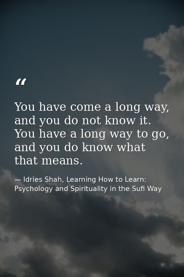 You have come a long way, and you do not know it. You have a long way to go, and you do know what that means. — Idries Shah, Learning How to Learn: Psychology and Spirituality in the Sufi Way