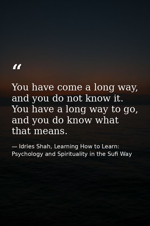You have come a long way, and you do not know it. You have a long way to go, and you do know what that means. — Idries Shah, Learning How to Learn: Psychology and Spirituality in the Sufi Way