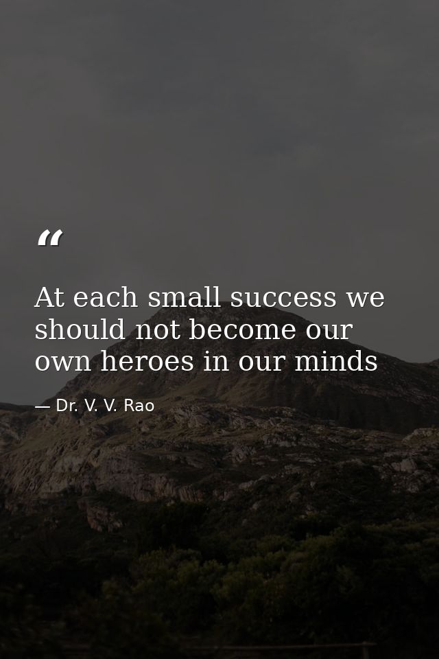 At each small success we should not become our own heroes in our minds — Dr. V. V. Rao