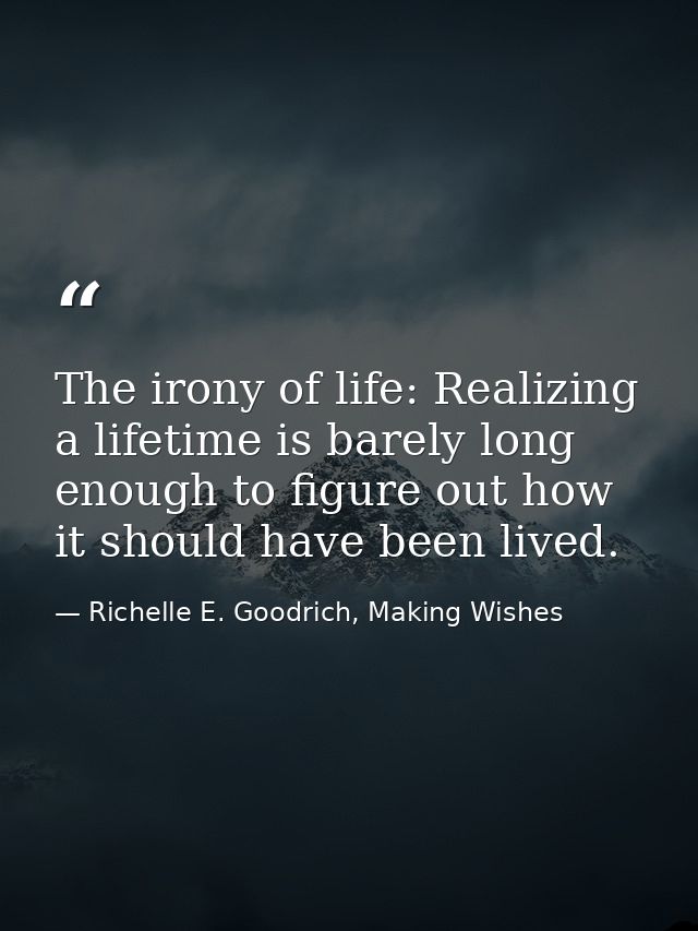 The irony of life: Realizing a lifetime is barely long enough to figure out how it should have been lived. — Richelle E. Goodrich, Making Wishes