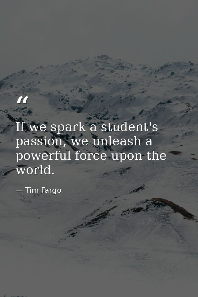 If we spark a student's passion, we unleash a powerful force upon the world. — Tim Fargo