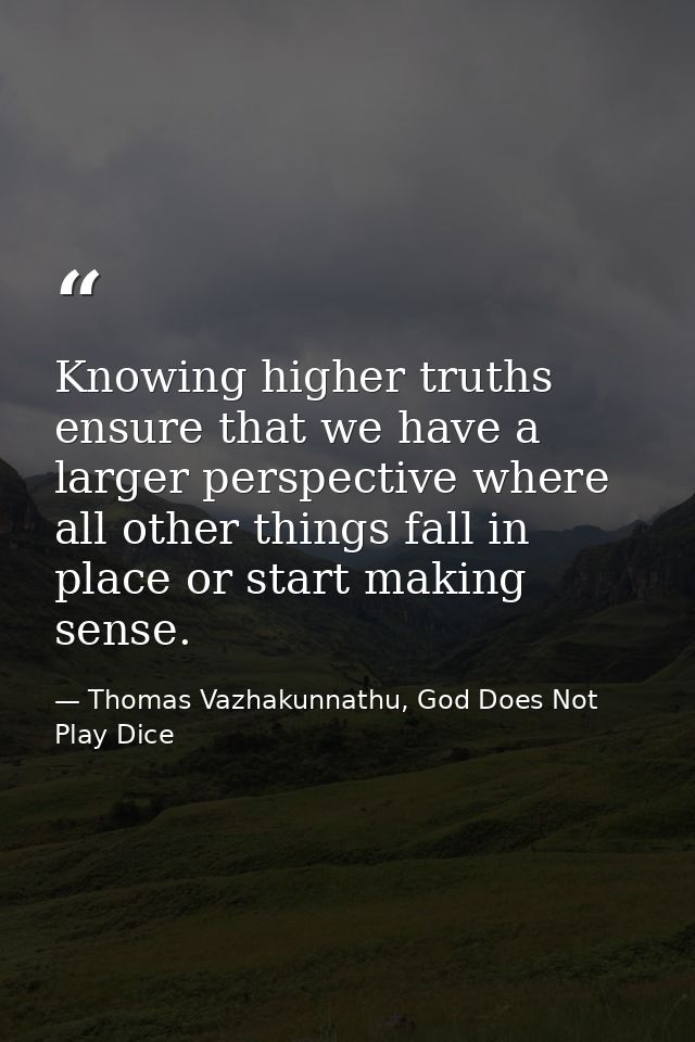 Knowing higher truths ensure that we have a larger perspective where all other things fall in place or start making sens — Thomas Vazhakunnathu, God Does Not Play Dice