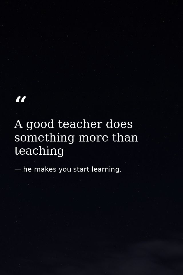 A good teacher does something more than teaching — he makes you start learning.
