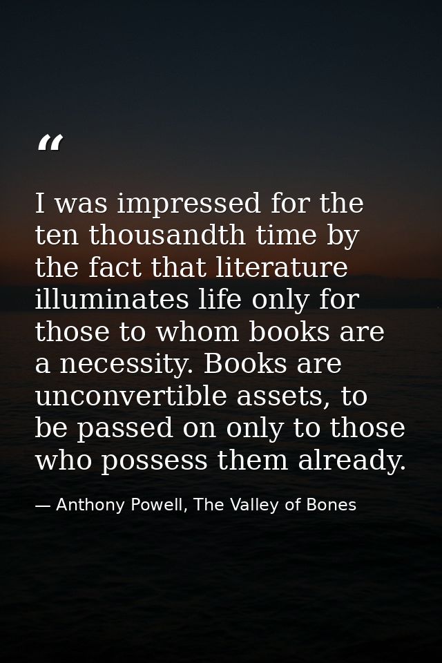 I was impressed for the ten thousandth time by the fact that literature illuminates life only for those to whom books ar — Anthony Powell, The Valley of Bones