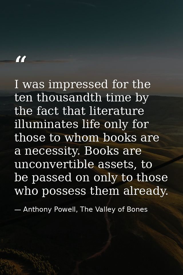 I was impressed for the ten thousandth time by the fact that literature illuminates life only for those to whom books ar — Anthony Powell, The Valley of Bones