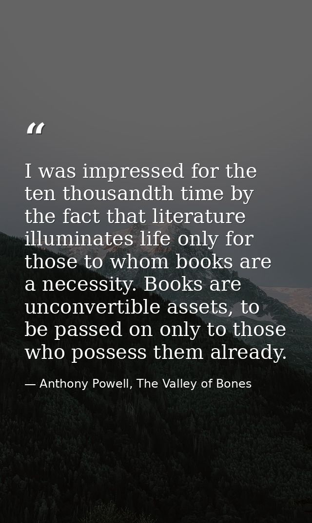 I was impressed for the ten thousandth time by the fact that literature illuminates life only for those to whom books ar — Anthony Powell, The Valley of Bones