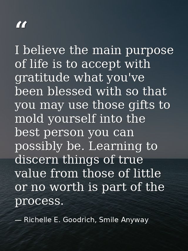 I believe the main purpose of life is to accept with gratitude what you've been blessed with so that you may use those g — Richelle E. Goodrich, Smile Anyway