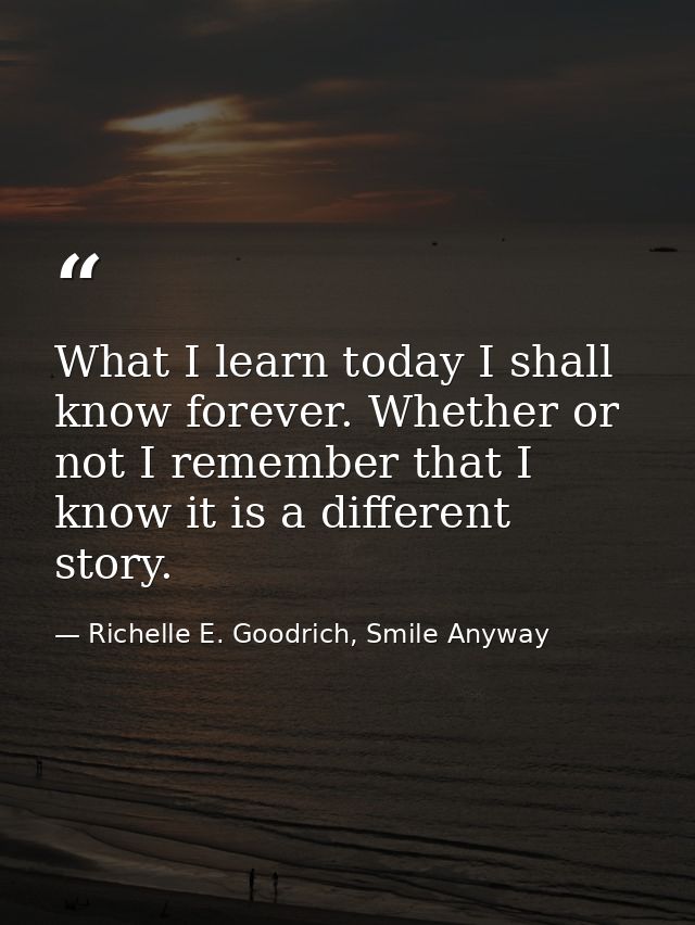 What I learn today I shall know forever. Whether or not I remember that I know it is a different story. — Richelle E. Goodrich, Smile Anyway