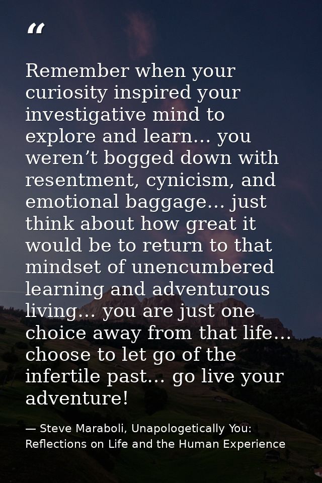 Remember when your curiosity inspired your investigative mind to explore and learn… you weren’t bogged down with resentm — Steve Maraboli, Unapologetically You: Reflections on Life and the Human Experience
