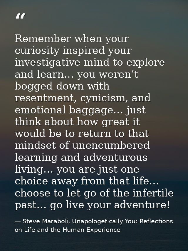 Remember when your curiosity inspired your investigative mind to explore and learn… you weren’t bogged down with resentm — Steve Maraboli, Unapologetically You: Reflections on Life and the Human Experience