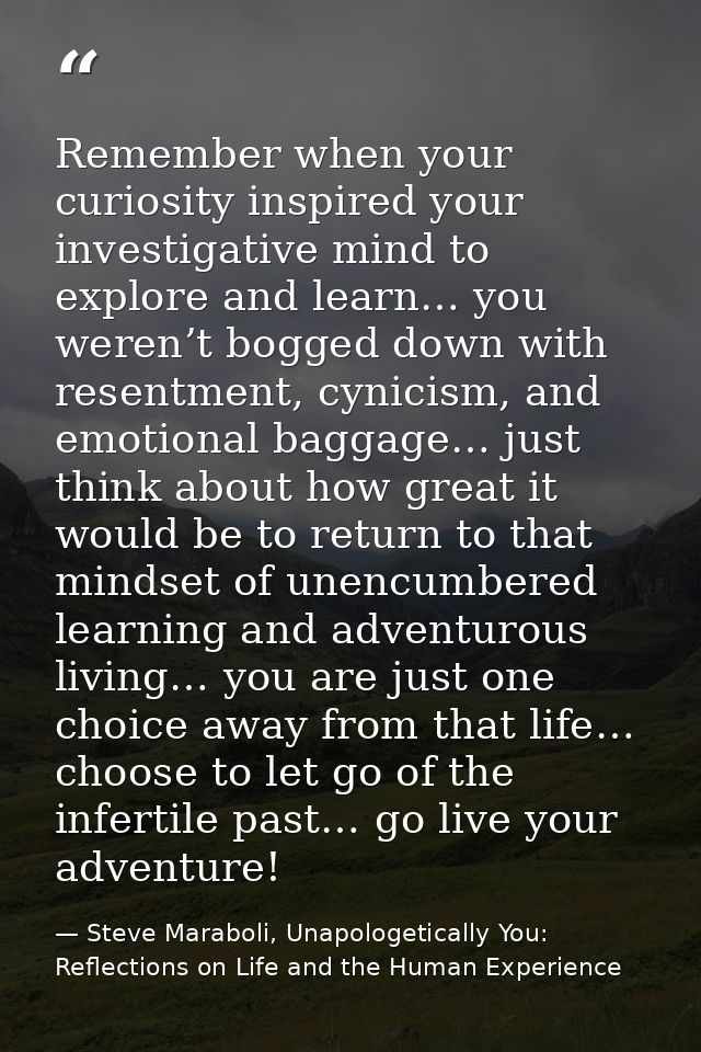 Remember when your curiosity inspired your investigative mind to explore and learn… you weren’t bogged down with resentm — Steve Maraboli, Unapologetically You: Reflections on Life and the Human Experience