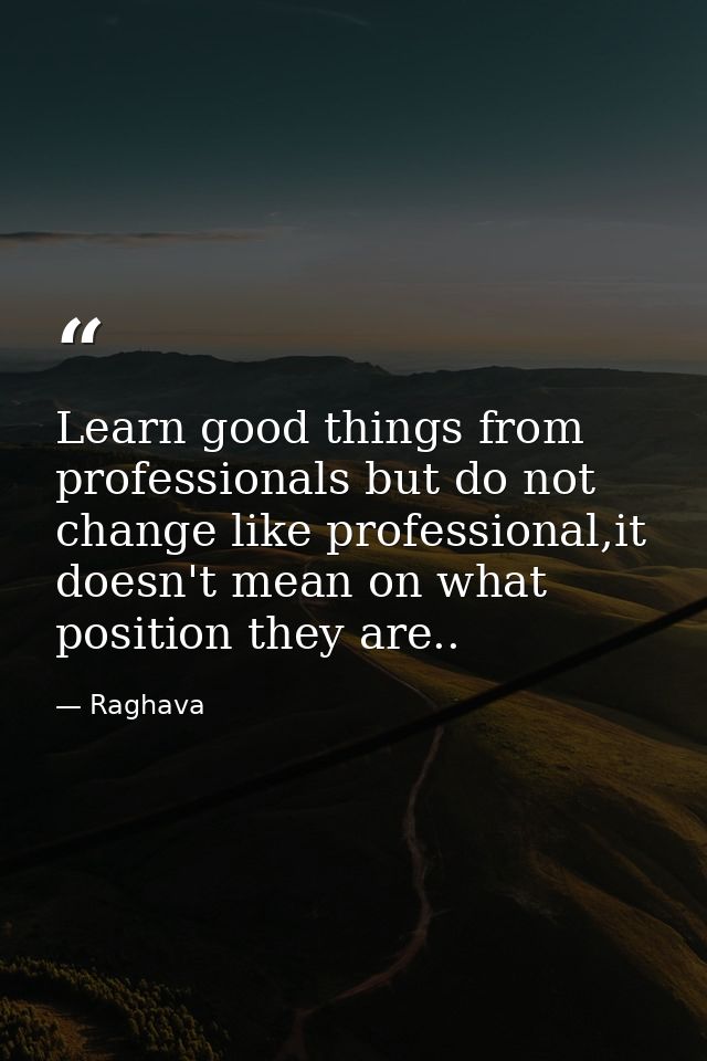 Learn good things from professionals but do not change like professional,it doesn't mean on what position they are.. — Raghava