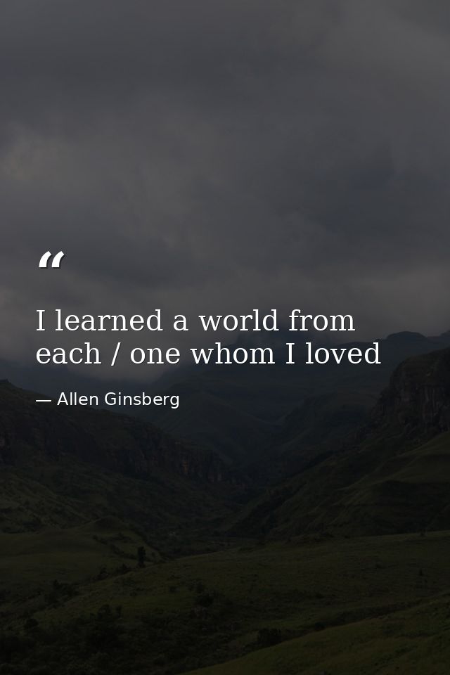 I learned a world from each / one whom I loved — Allen Ginsberg
