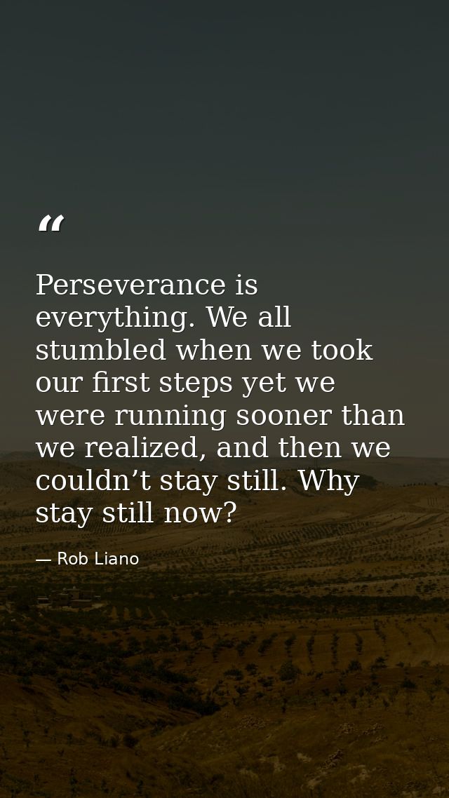 Perseverance is everything. We all stumbled when we took our first steps yet we were running sooner than we realized, an — Rob Liano