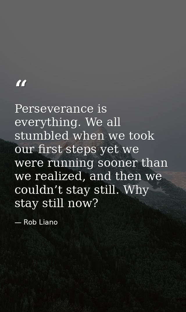 Perseverance is everything. We all stumbled when we took our first steps yet we were running sooner than we realized, an — Rob Liano