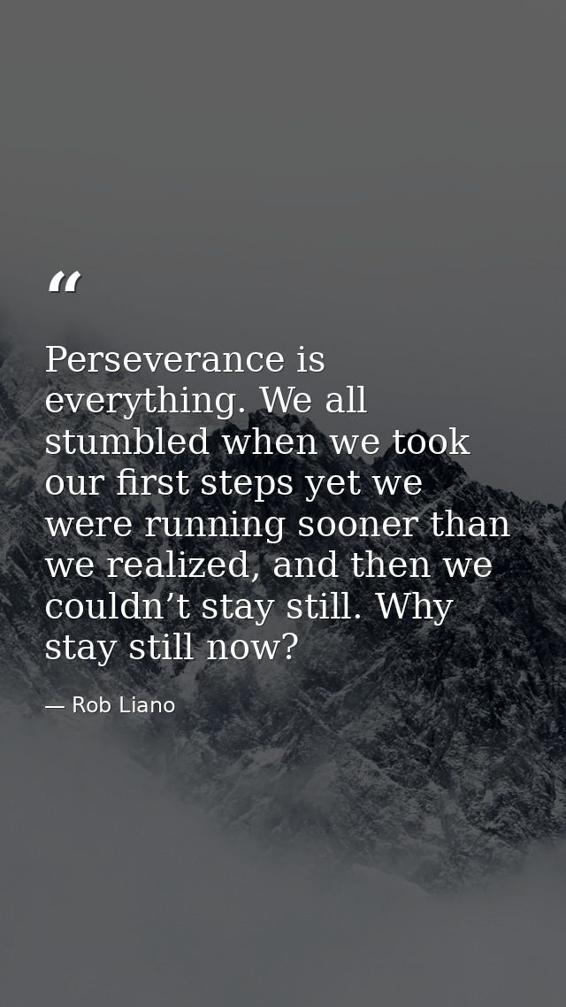 Perseverance is everything. We all stumbled when we took our first steps yet we were running sooner than we realized, an — Rob Liano