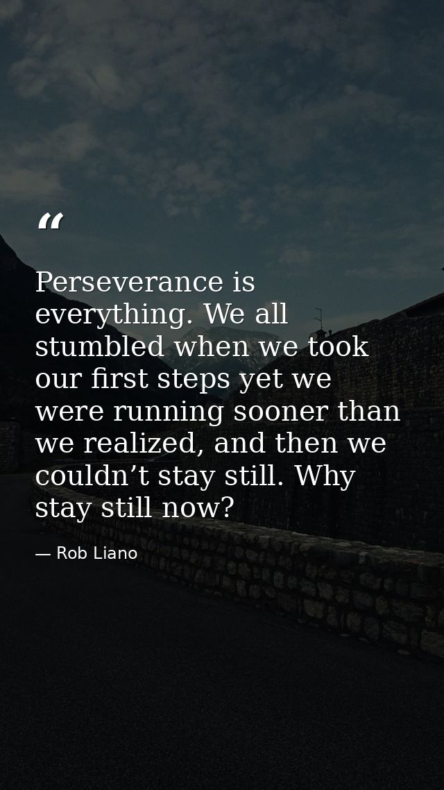 Perseverance is everything. We all stumbled when we took our first steps yet we were running sooner than we realized, an — Rob Liano