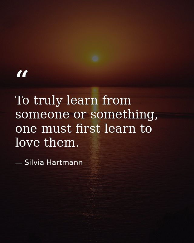 To truly learn from someone or something, one must first learn to love them. — Silvia Hartmann