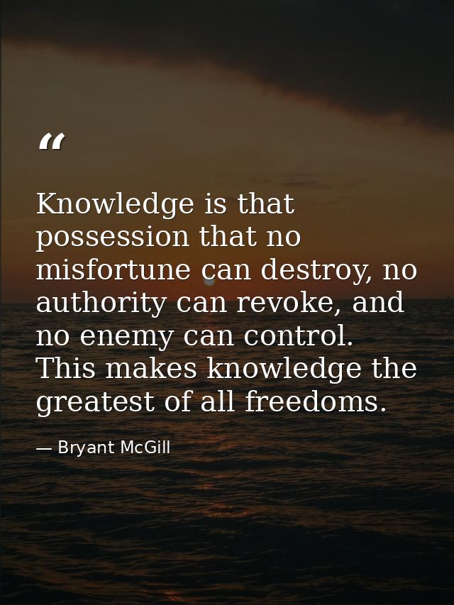 Knowledge is that possession that no misfortune can destroy, no authority can revoke, and no enemy can control. This mak — Bryant McGill