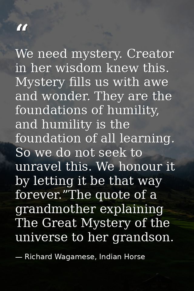 We need mystery. Creator in her wisdom knew this. Mystery fills us with awe and wonder. They are the foundations of humi — Richard Wagamese, Indian Horse