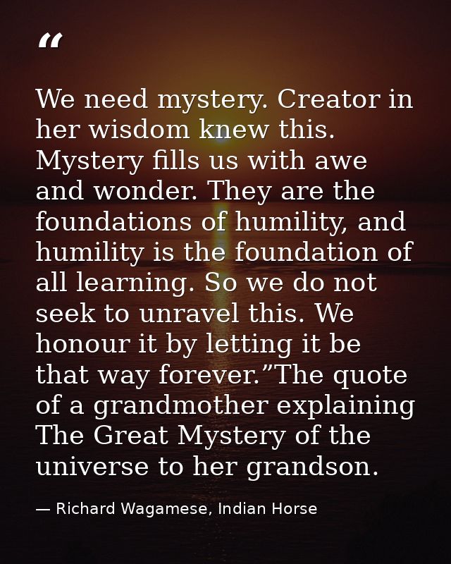 We need mystery. Creator in her wisdom knew this. Mystery fills us with awe and wonder. They are the foundations of humi — Richard Wagamese, Indian Horse