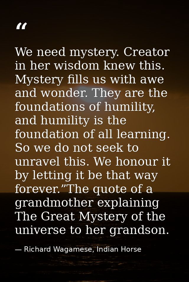 We need mystery. Creator in her wisdom knew this. Mystery fills us with awe and wonder. They are the foundations of humi — Richard Wagamese, Indian Horse