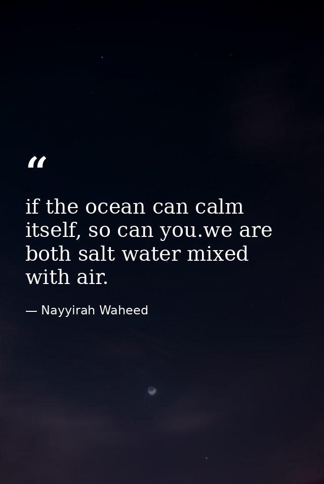 if the ocean can calm itself, so can you.we are both salt water mixed with air. — Nayyirah Waheed