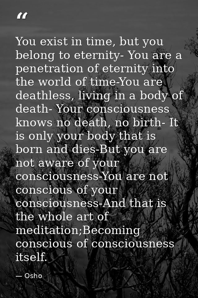 You exist in time, but you belong to eternity- You are a penetration of eternity into the world of time-You are deathles — Osho