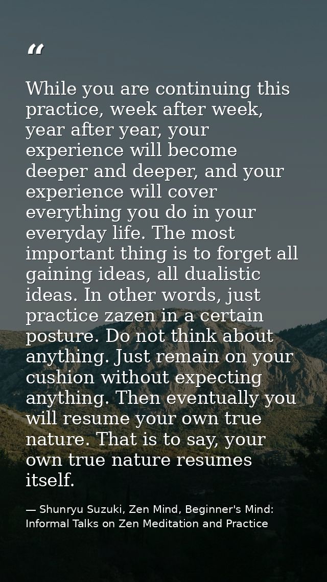 While you are continuing this practice, week after week, year after year, your experience will become deeper and deeper, — Shunryu Suzuki, Zen Mind, Beginner's Mind: Informal Talks on Zen Meditation and Practice