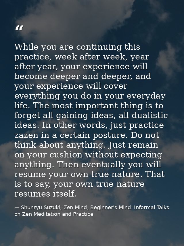 While you are continuing this practice, week after week, year after year, your experience will become deeper and deeper, — Shunryu Suzuki, Zen Mind, Beginner's Mind: Informal Talks on Zen Meditation and Practice
