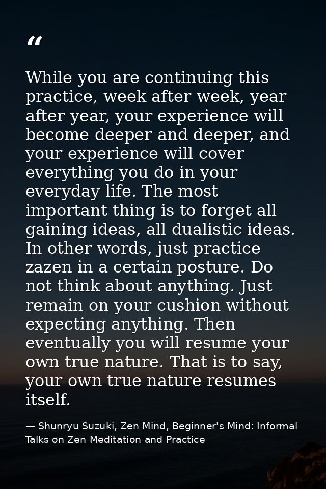 While you are continuing this practice, week after week, year after year, your experience will become deeper and deeper, — Shunryu Suzuki, Zen Mind, Beginner's Mind: Informal Talks on Zen Meditation and Practice