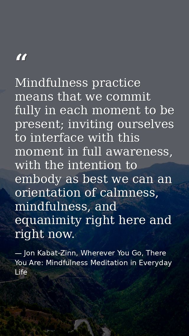 Mindfulness practice means that we commit fully in each moment to be present; inviting ourselves to interface with this  — Jon Kabat-Zinn, Wherever You Go, There You Are: Mindfulness Meditation in Everyday Life