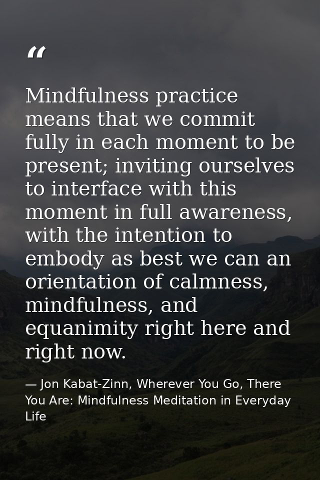 Mindfulness practice means that we commit fully in each moment to be present; inviting ourselves to interface with this  — Jon Kabat-Zinn, Wherever You Go, There You Are: Mindfulness Meditation in Everyday Life