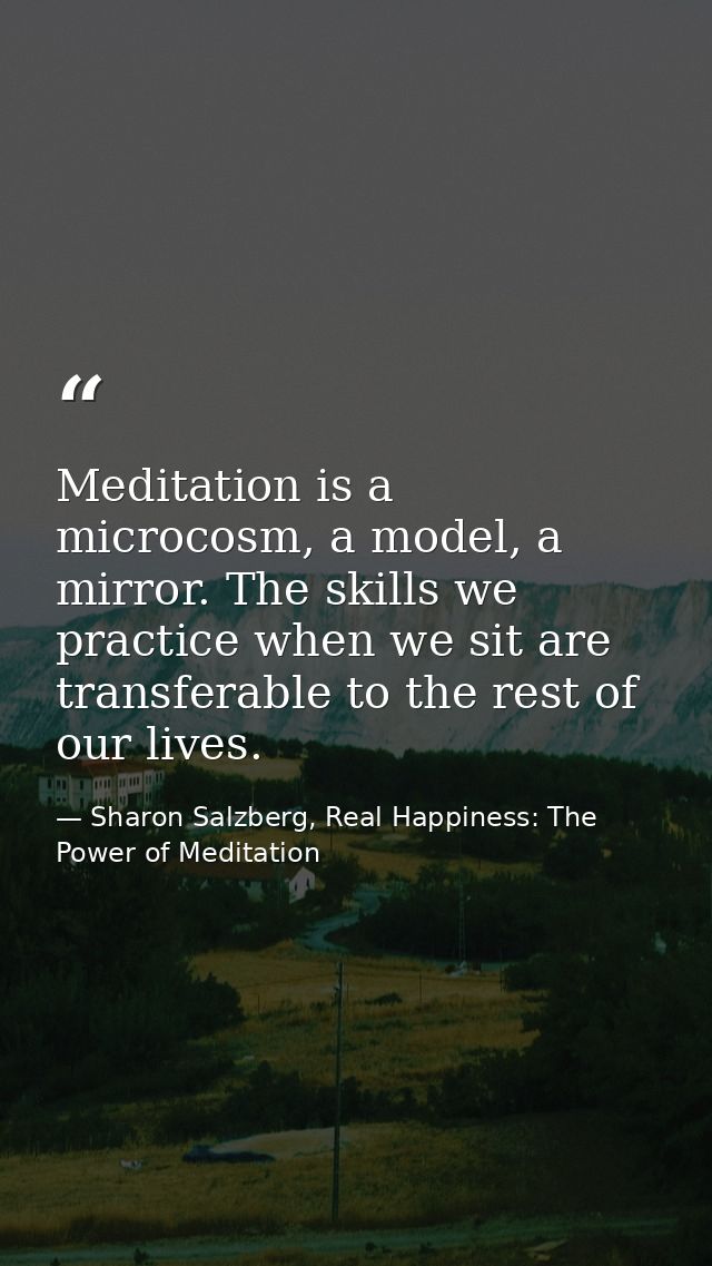 Meditation is a microcosm, a model, a mirror. The skills we practice when we sit are transferable to the rest of our liv — Sharon Salzberg, Real Happiness: The Power of Meditation