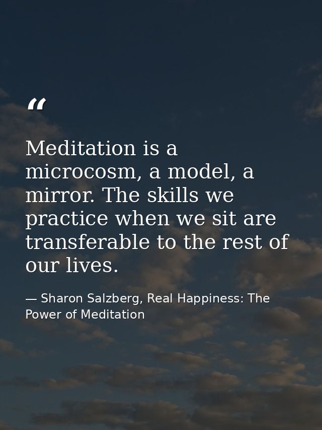 Meditation is a microcosm, a model, a mirror. The skills we practice when we sit are transferable to the rest of our liv — Sharon Salzberg, Real Happiness: The Power of Meditation