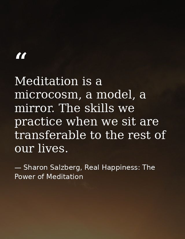 Meditation is a microcosm, a model, a mirror. The skills we practice when we sit are transferable to the rest of our liv — Sharon Salzberg, Real Happiness: The Power of Meditation