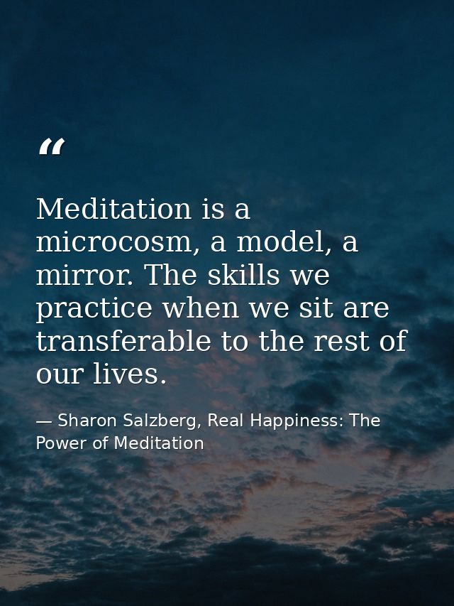Meditation is a microcosm, a model, a mirror. The skills we practice when we sit are transferable to the rest of our liv — Sharon Salzberg, Real Happiness: The Power of Meditation