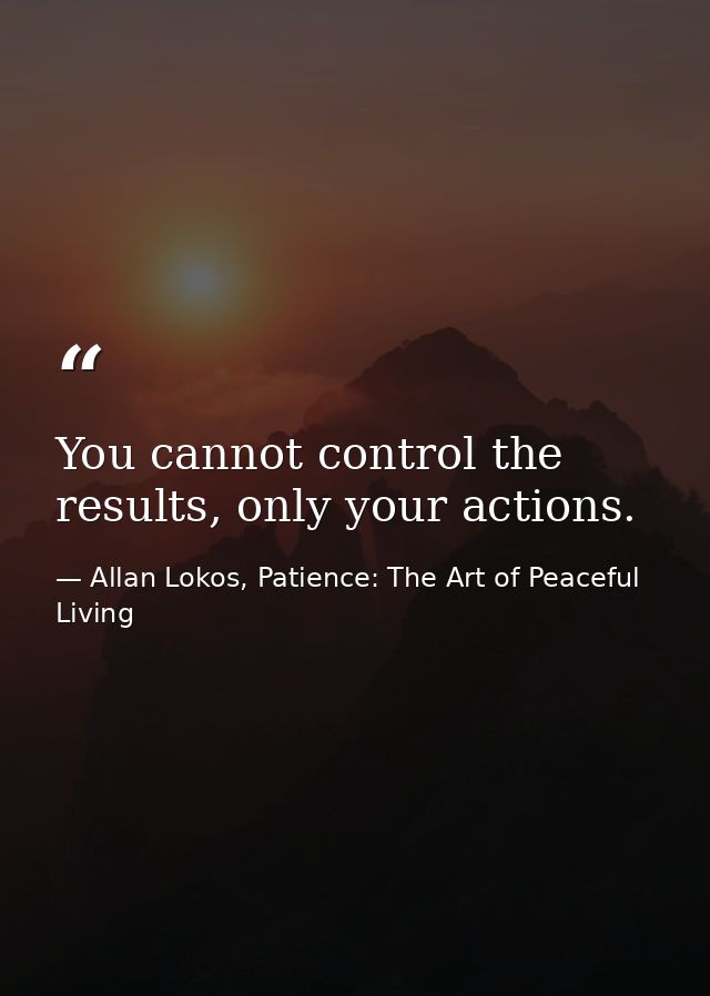 You cannot control the results, only your actions. — Allan Lokos, Patience: The Art of Peaceful Living