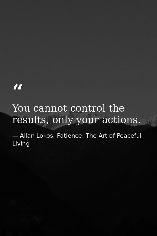 You cannot control the results, only your actions. — Allan Lokos, Patience: The Art of Peaceful Living