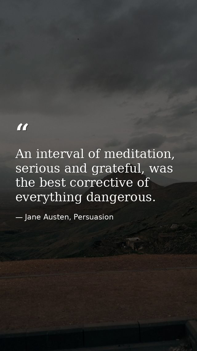An interval of meditation, serious and grateful, was the best corrective of everything dangerous. — Jane Austen, Persuasion