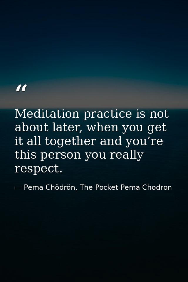 Meditation practice is not about later, when you get it all together and you’re this person you really respect. — Pema Chödrön, The Pocket Pema Chodron