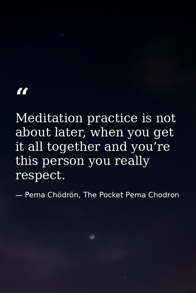 Meditation practice is not about later, when you get it all together and you’re this person you really respect. — Pema Chödrön, The Pocket Pema Chodron