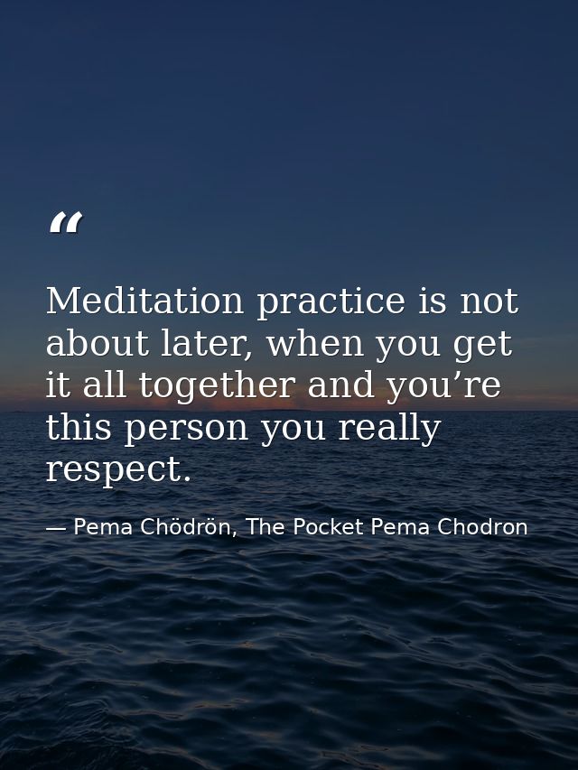 Meditation practice is not about later, when you get it all together and you’re this person you really respect. — Pema Chödrön, The Pocket Pema Chodron
